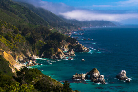 CA, 海岸, 自然, 写真, 海, 米国