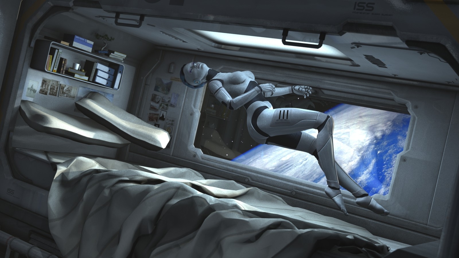 tempat tidur, ruang, robot, Fiksi, cyborg, pesawat ruang angkasa, bumi, kabin