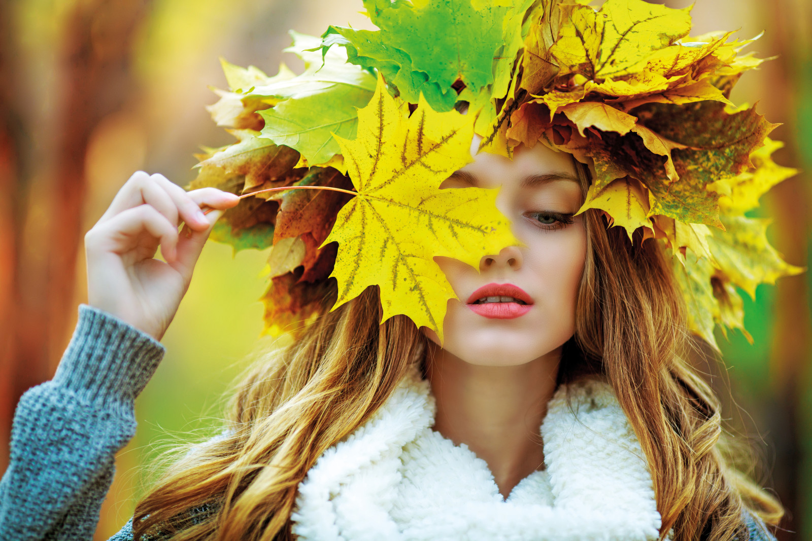 秋季, 女孩, 树叶, 枫, 秋天的树叶, 女人, 秋季