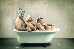 浴, 取る, 三人の男