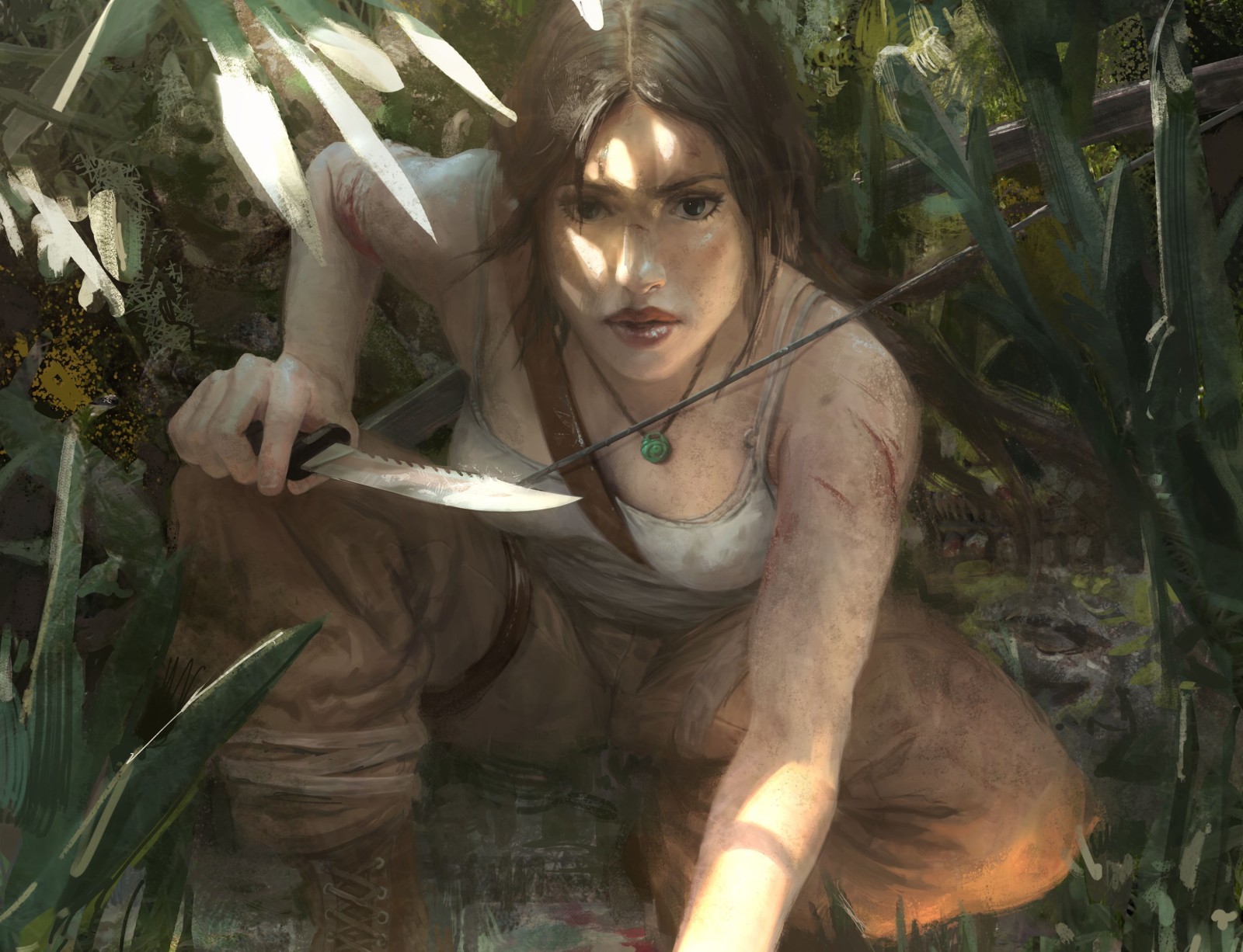 Lihat, wajah, seni, senjata, rambut, Tomb Raider, Lara Croft, pisau