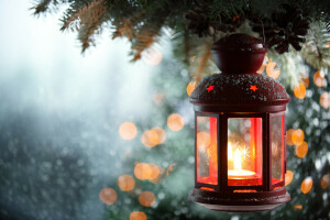 キャンドル, クリスマス, デコレーション, 灯籠, 光, メリー, 新年, 雪