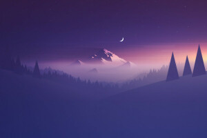 抽象化, ミニマリズム, 月, 山, 紫の