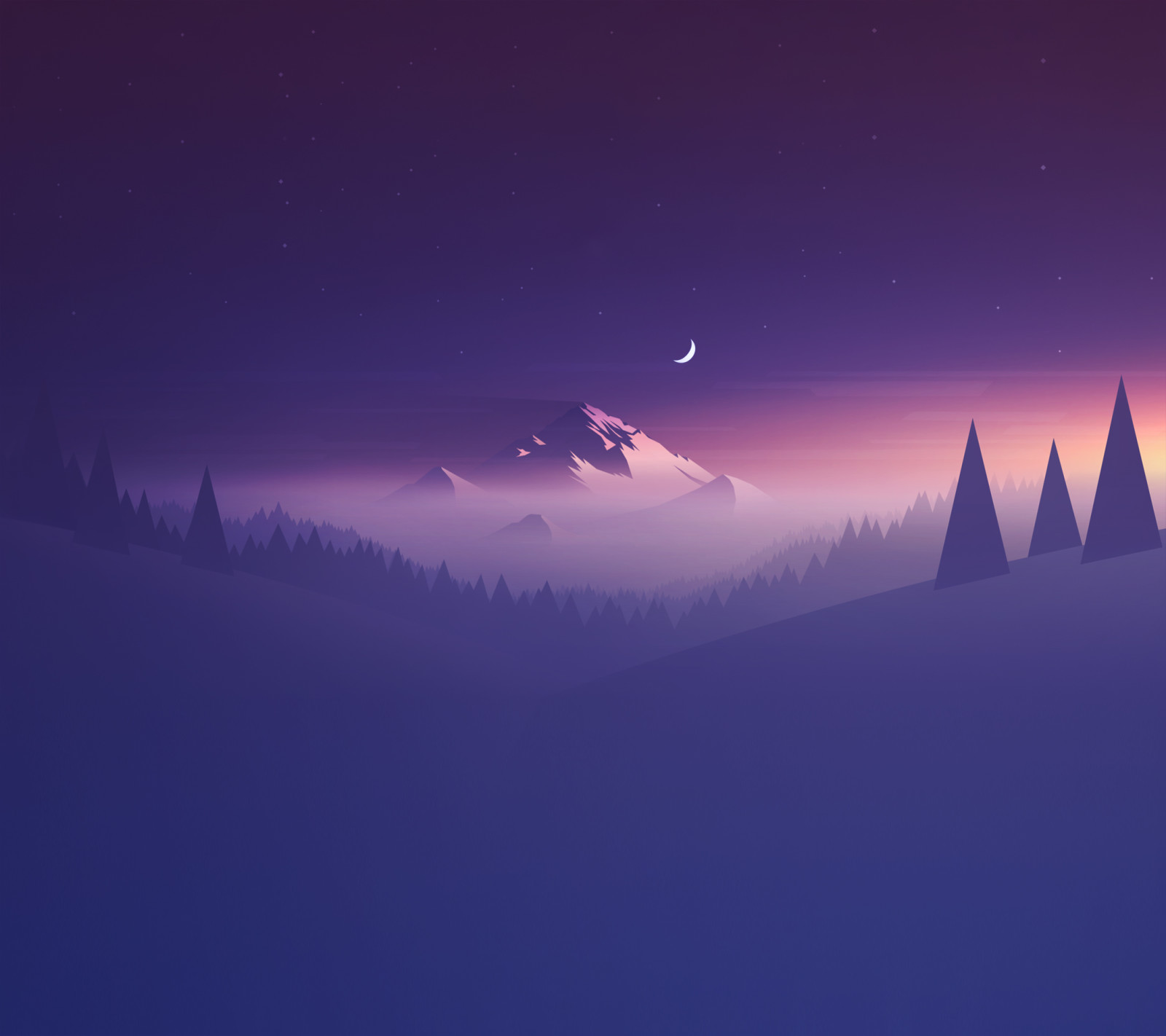 山, 紫色, 月亮, 极简主义, 抽象