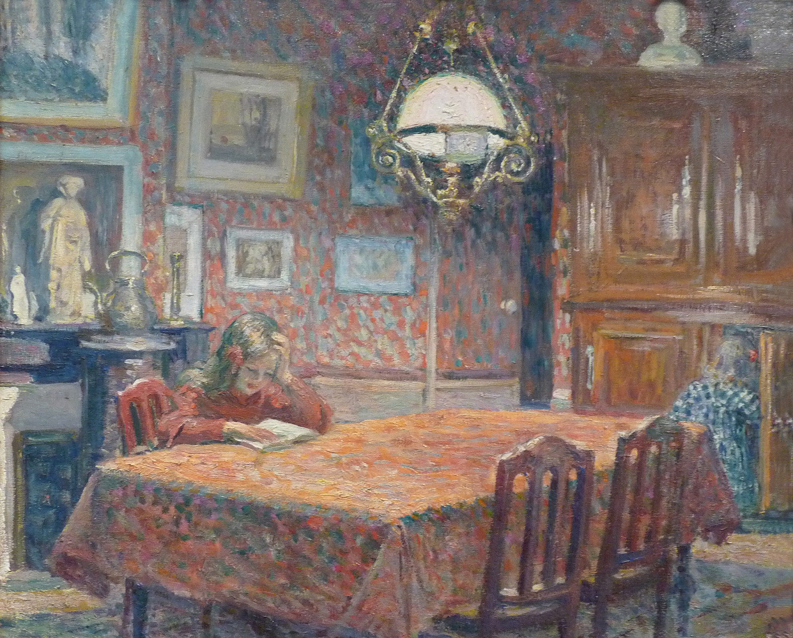 สาว, โต๊ะ, ภาพ, ภายใน, ห้อง, ประเภท, Henri Lebacq
