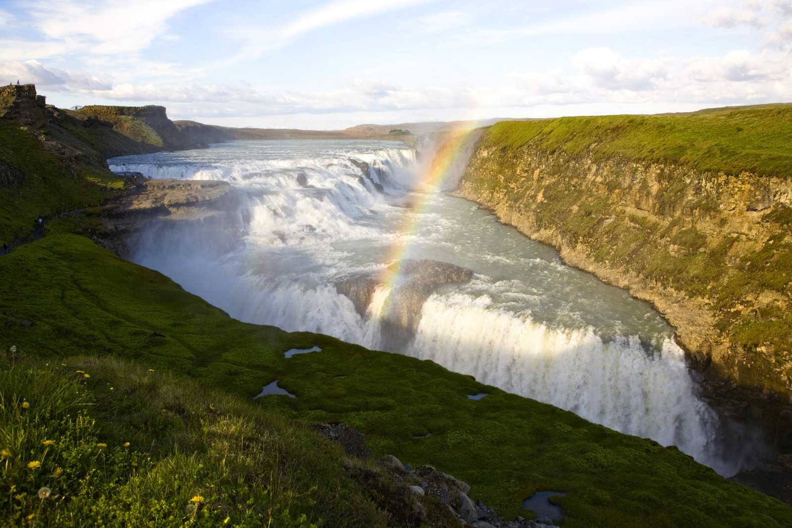河, 瀑布, 流, 彩虹, 冰岛, 打开, Seljalandsfoss