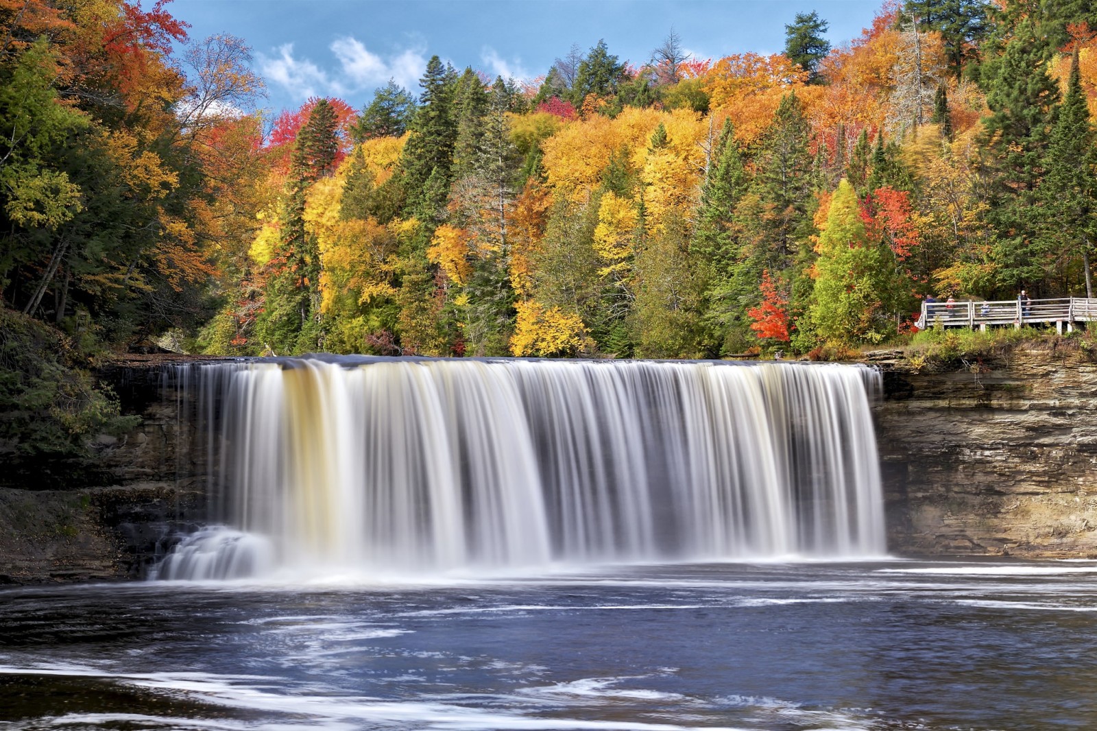 musim gugur, hutan, sungai, pohon, air terjun, Michigan, Taman Air Terjun Tahquamenon, sungai Tahquamenon
