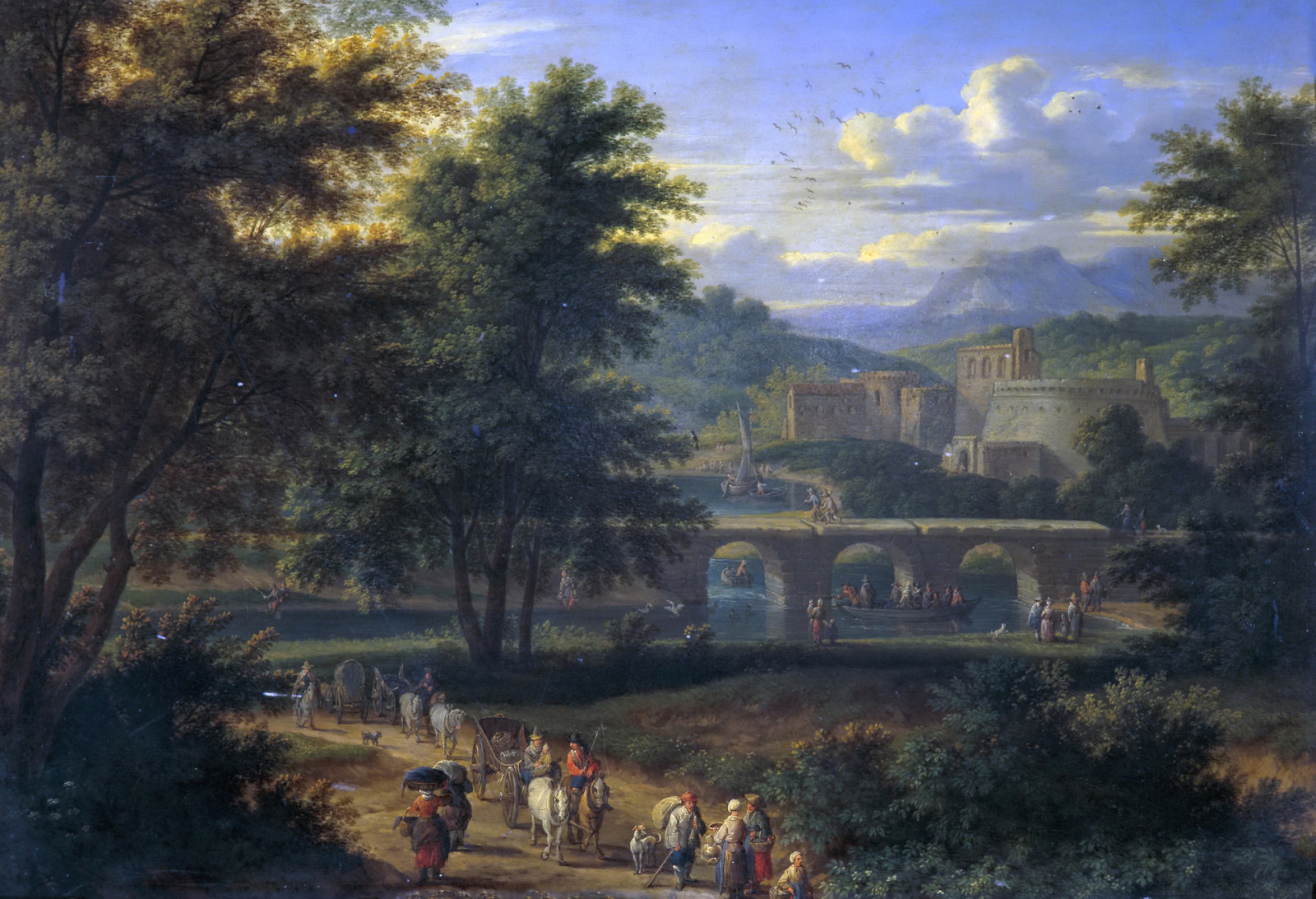 pohon, gambar, Jembatan, orang-orang, Kastil, Adrian Frans Boudewyns