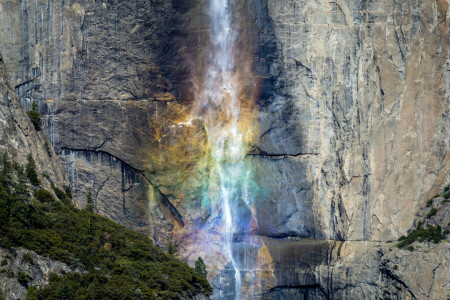 山, 自然, 虹, 岩, 滝, ヨセミテ渓谷