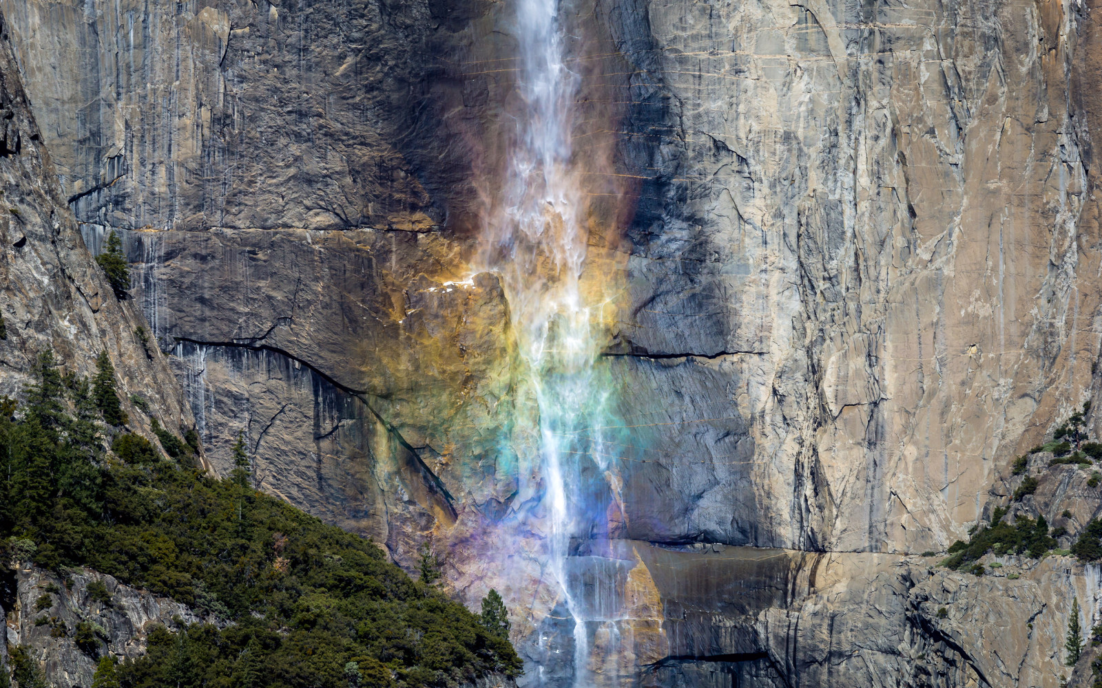 自然, 山, 瀑布, 彩虹, 岩石, 优胜美地山谷