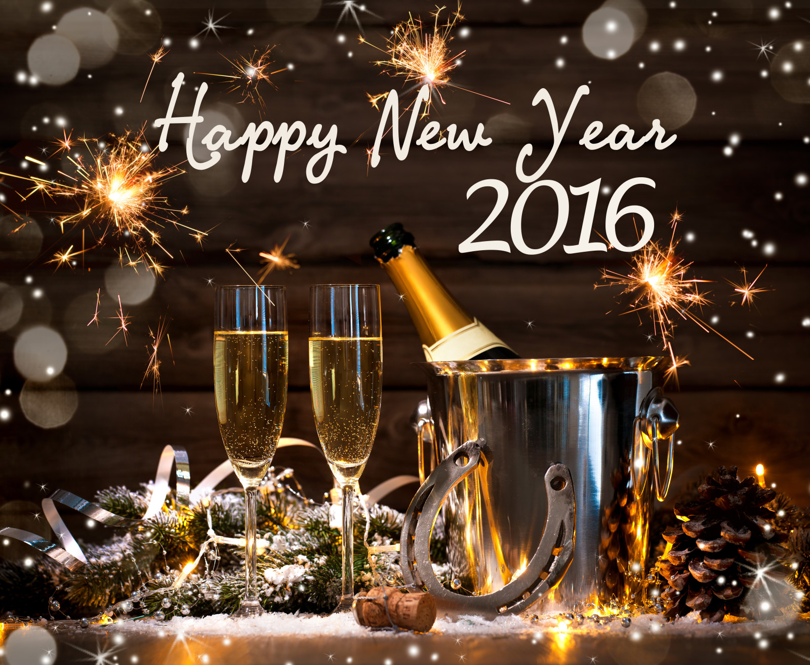 Tahun baru, senang, kacamata, botol, keemasan, sampanye, 2016