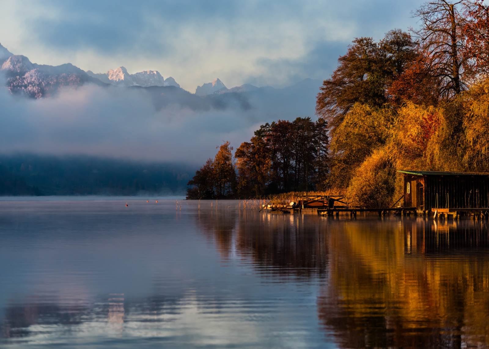秋, 湖, 風景, 木, 綺麗な