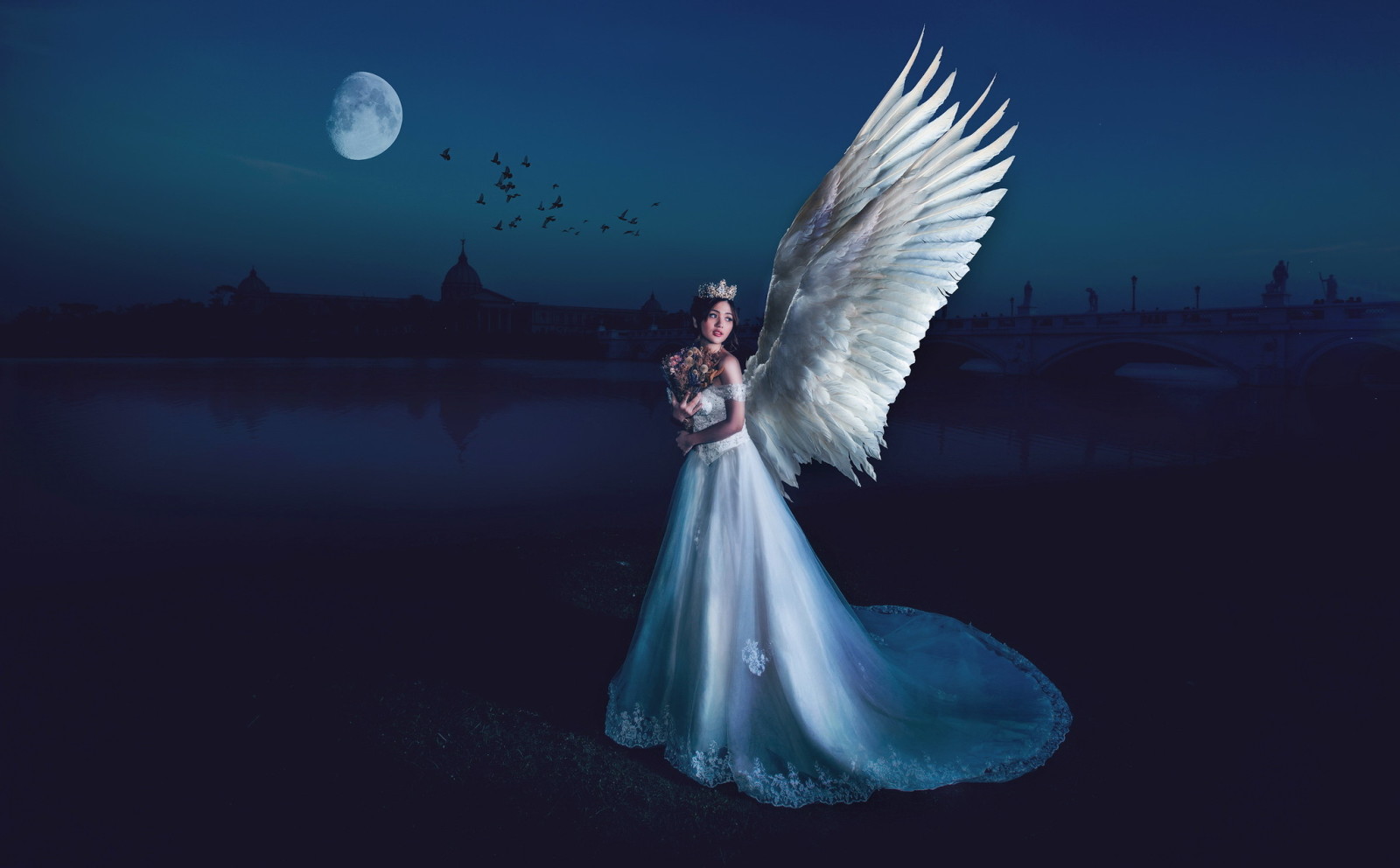 女孩, 翅膀, 天使