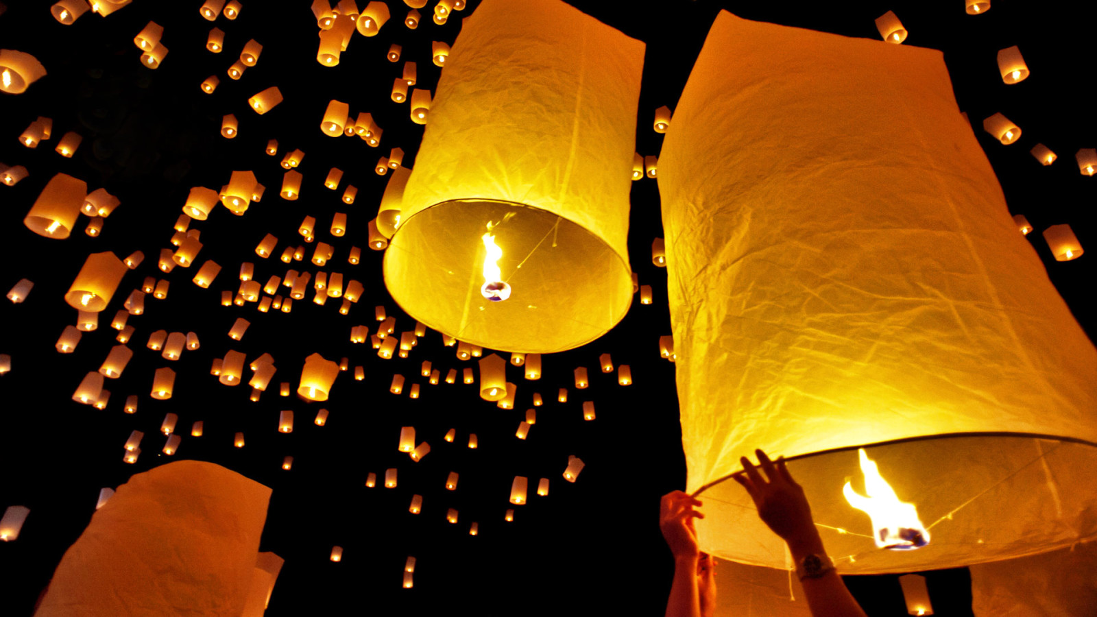 天空, 灯, 晚, 泰国, 灯笼, 罗伊·卡隆（Loy Krathong）, 清迈