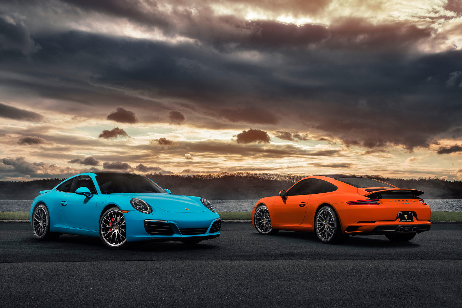 màu xanh da trời, trái cam, Porsche, Trước mặt, 911, Cà rốt, 2017, siêu xe