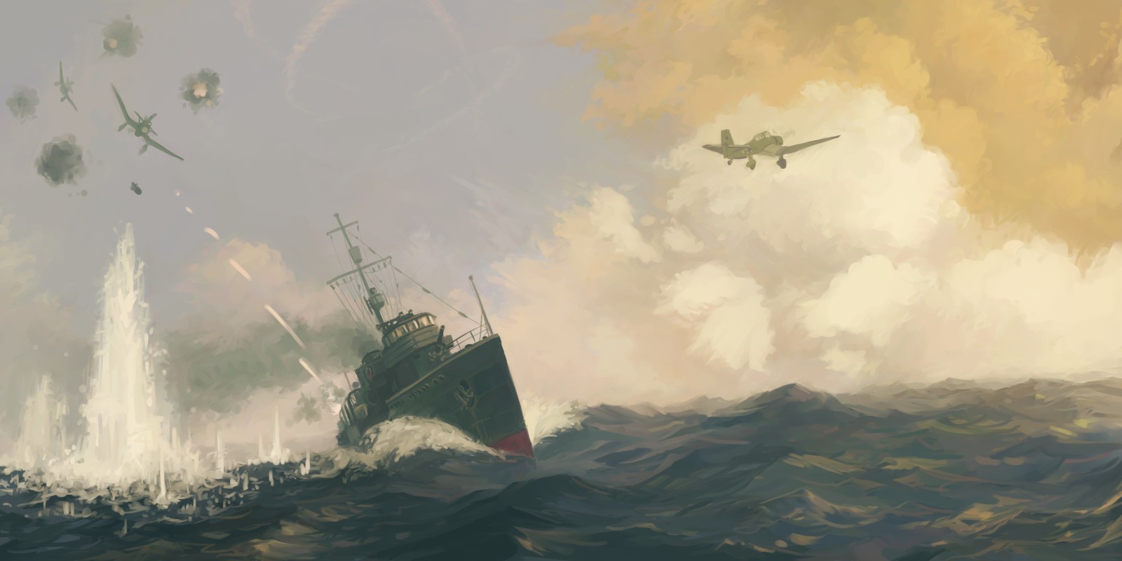 바다, 배, 전쟁, 항공기