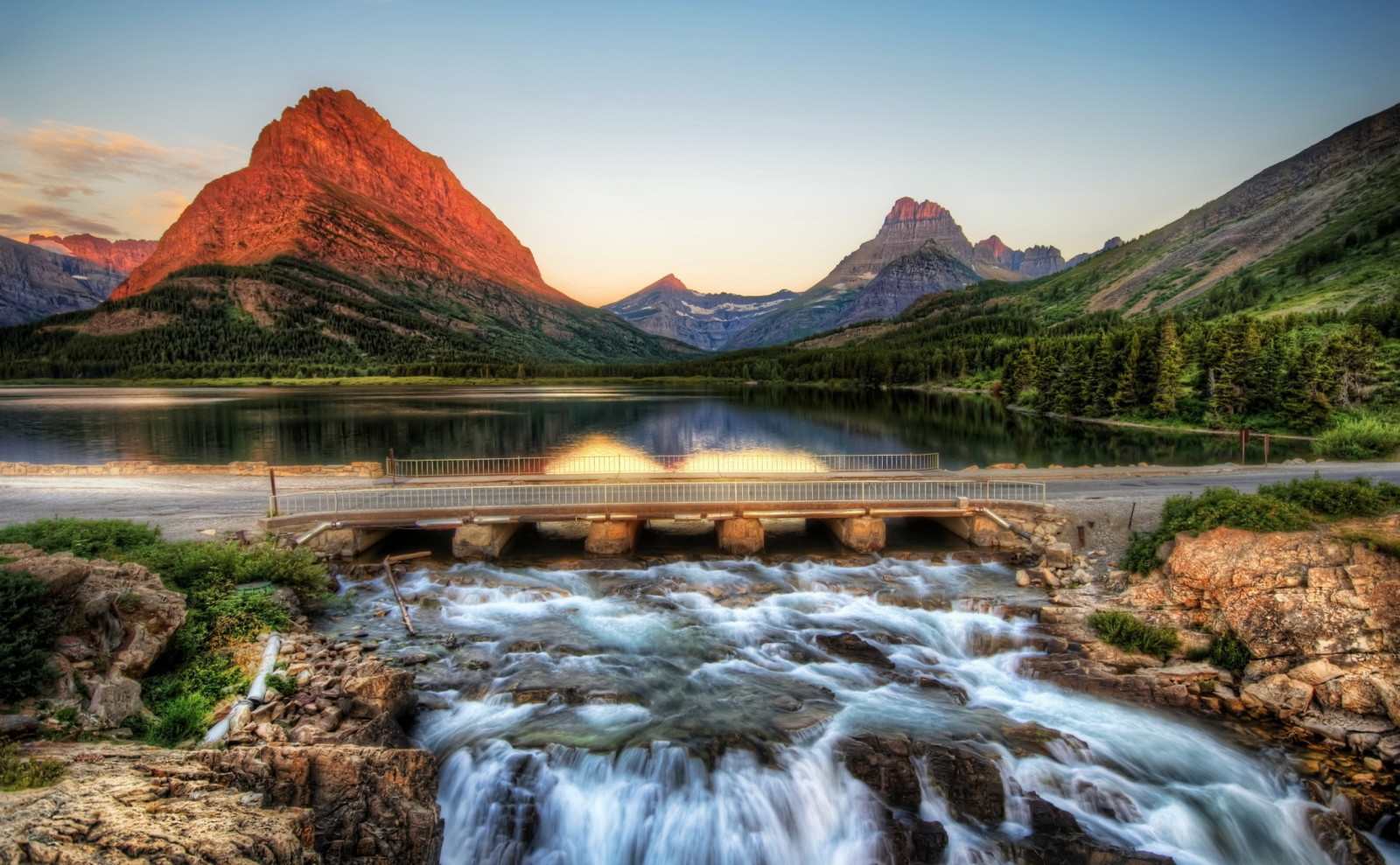 자연, 공원, 강, 산, 다리, 미국, 사진, HDR