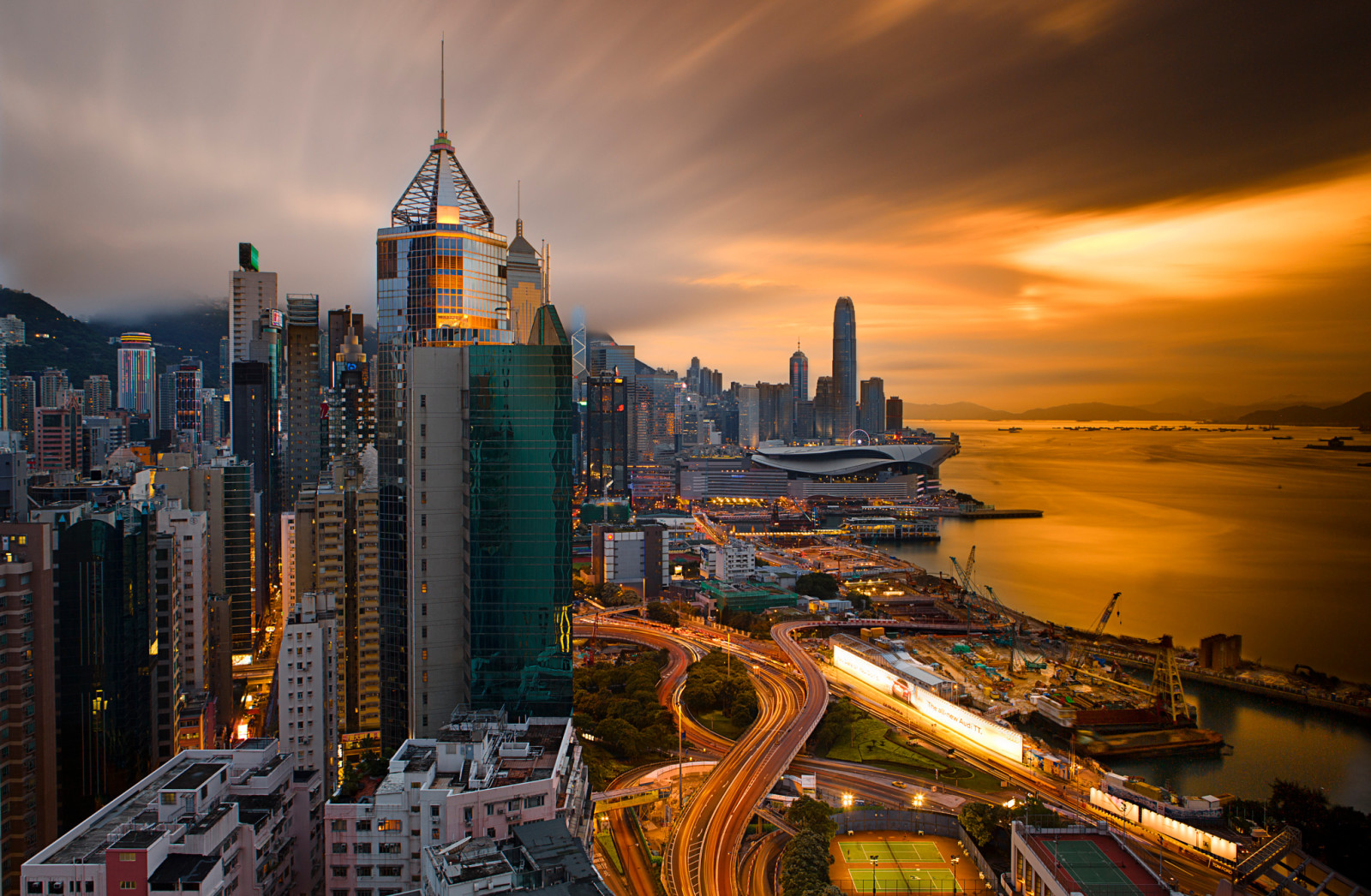 bầu trời, buổi tối, Hải cảng, Trung Quốc, Hồng Kông, đoạn trích