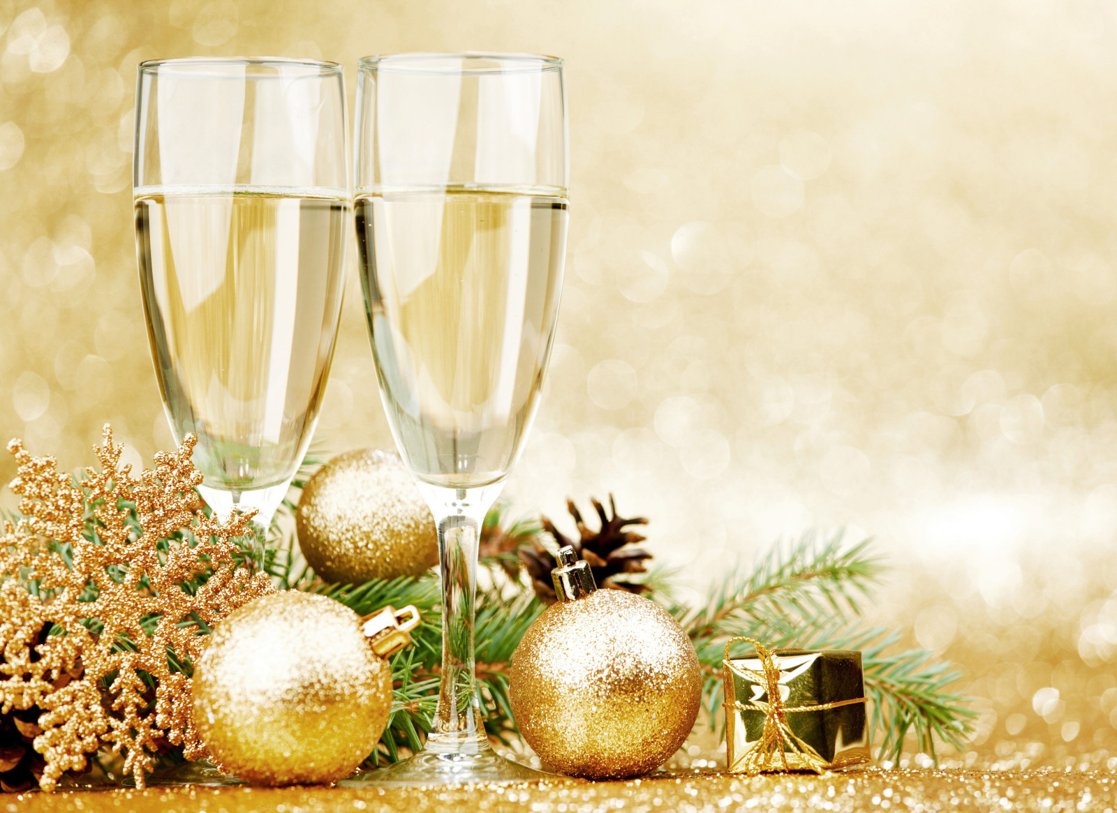 新年, 圣诞, 香槟酒, 装饰