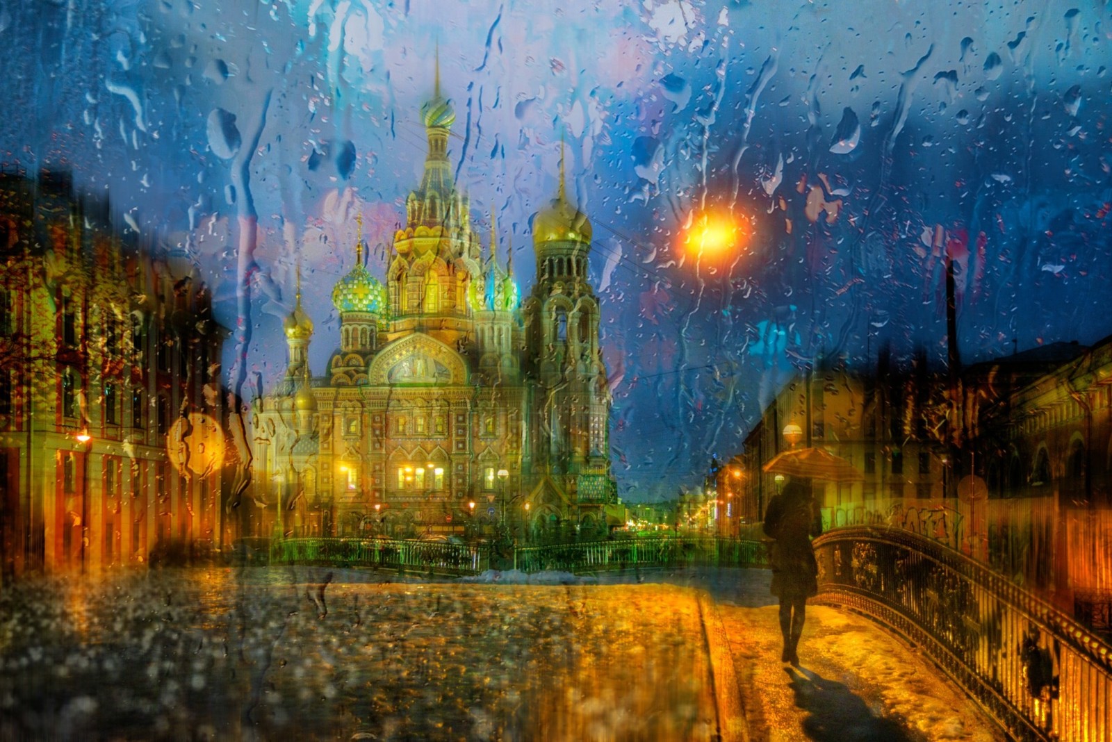 都市, 通り, サンクトペテルブルク, 雨, ピーター