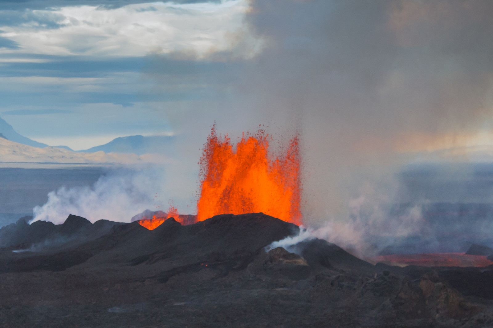 空, 火山, 噴火, アイスランド, 素子, 溶岩, バーダルブンガ