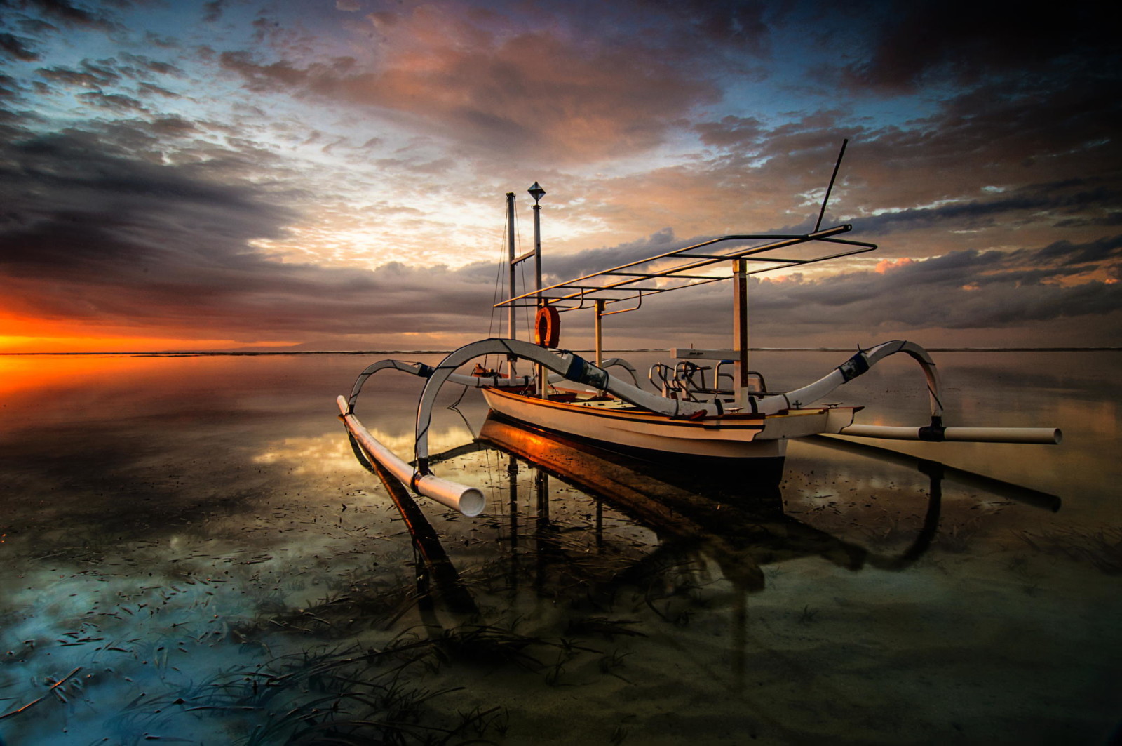 風景, 海, ボート, 夜明け