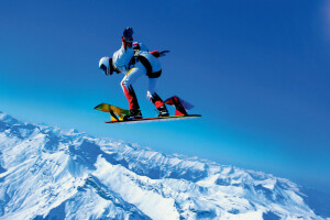 산, 낙하산, 낙하산, 스카이 다이버, 스카이 서핑, 눈, 하늘, 겨울