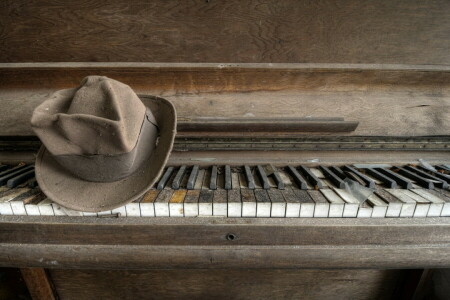 배경, 모자, 피아노
