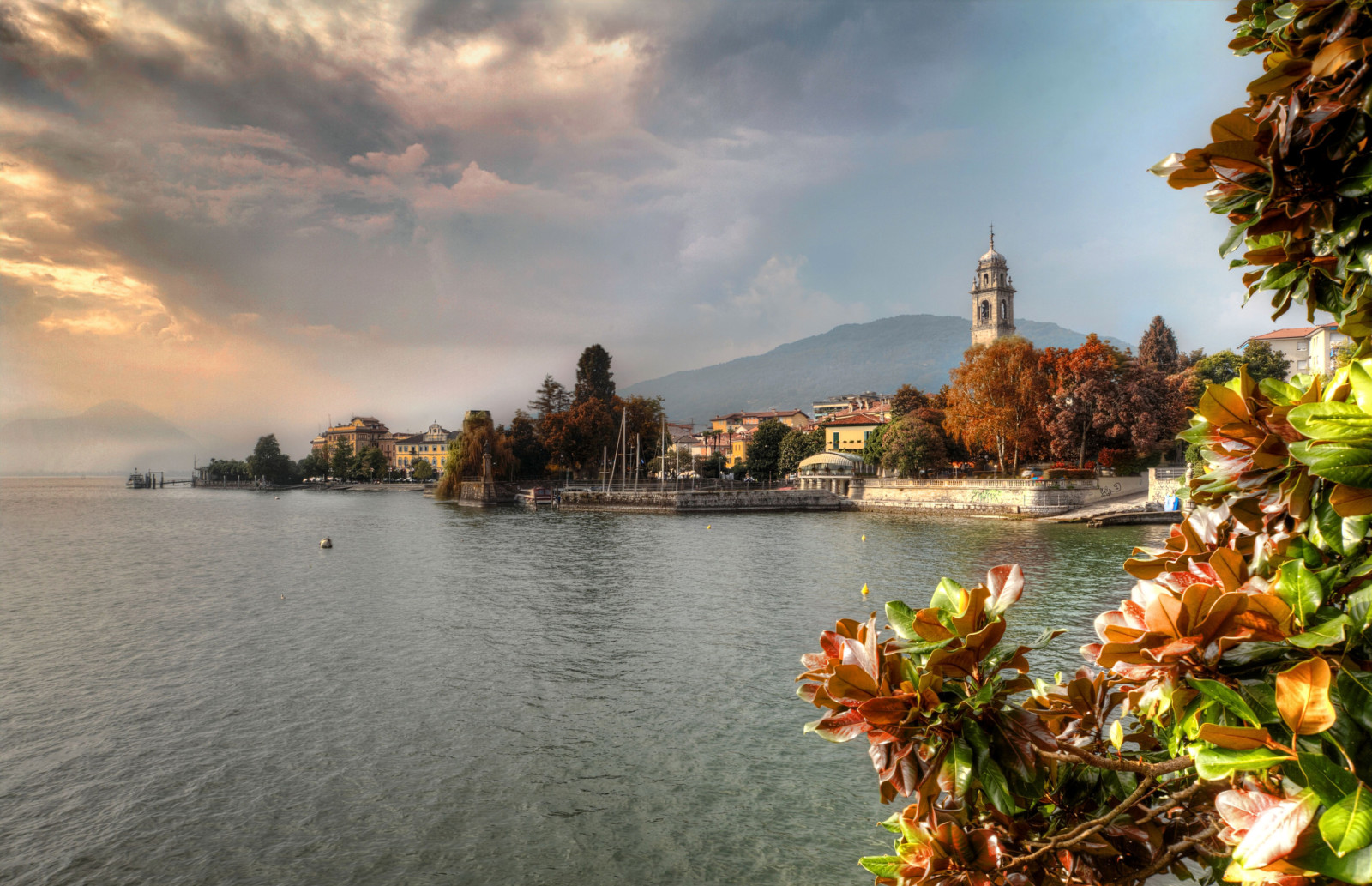 langit, kota, danau, pohon, Daun-daun, Italia