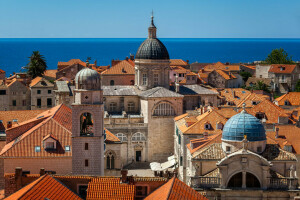laut Adriatik, bangunan, Katedral, Gereja, Kroasia, Dubrovnik, Luza Square, atap