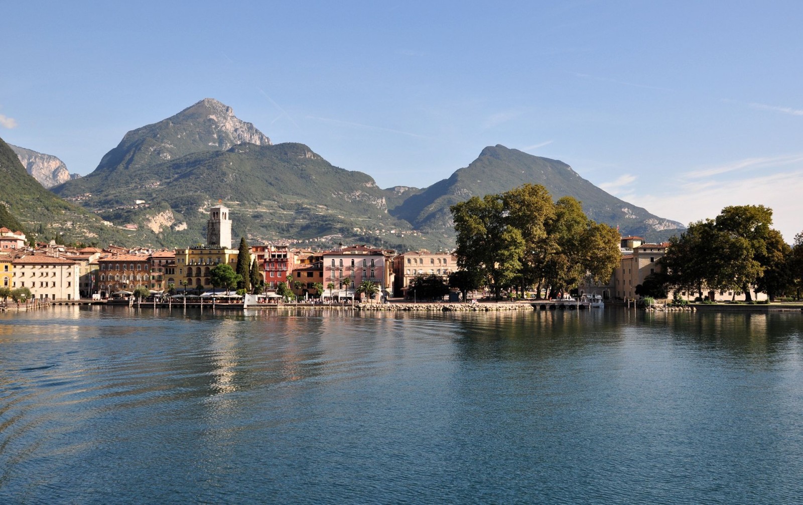 kota, pohon, gunung, rumah, Italia, foto, Danau Garda