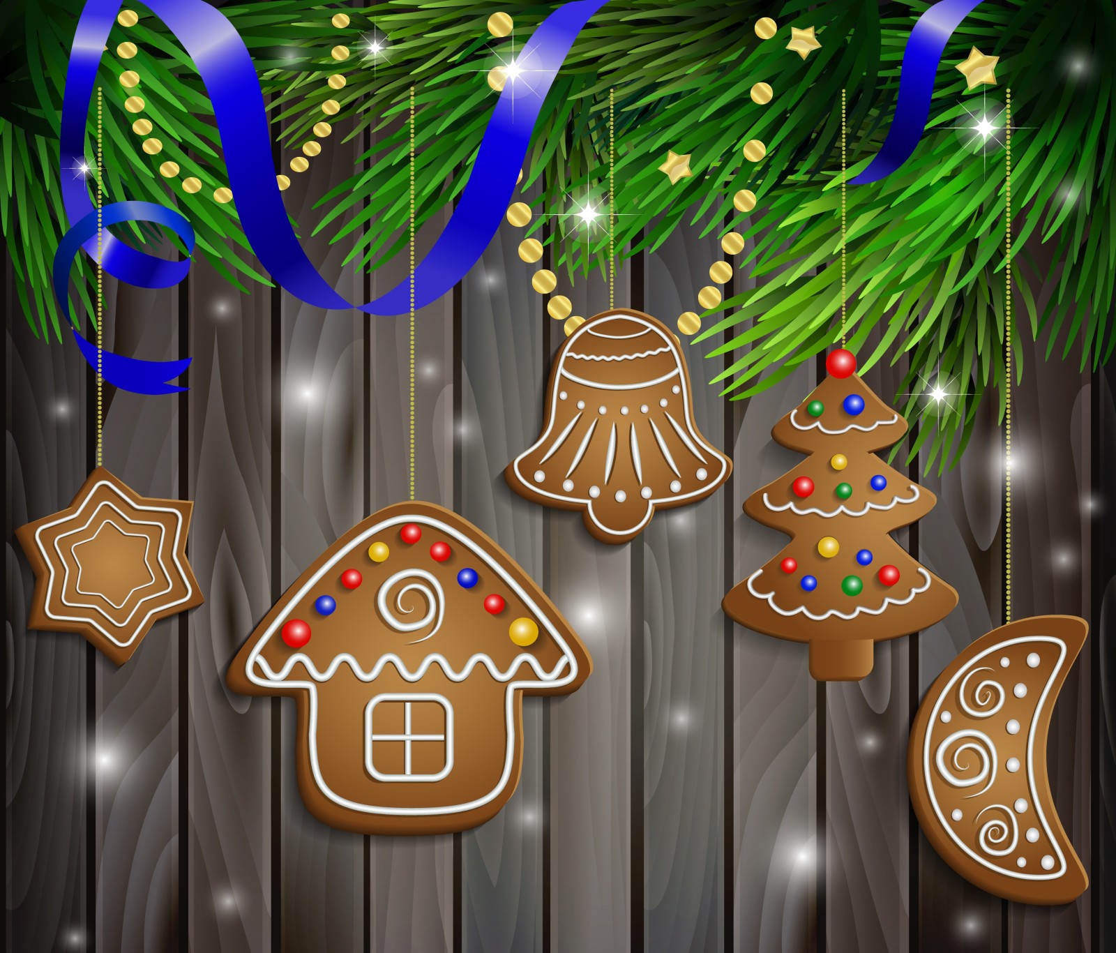 눈, 불알, 새해, 크리스마스, 장식, 명랑한, 크리스마스, 쿠키