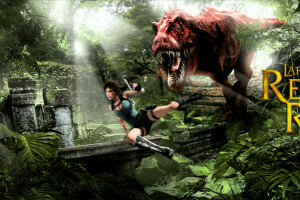 dinosaurus, gadis, Hutan, Lara Croft, T. rex, Tomb Raider