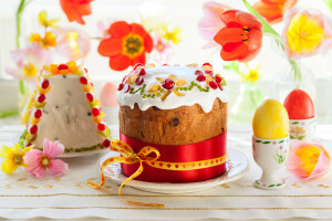 蛋糕, 复活节, 蛋, 花卉, 郁金香