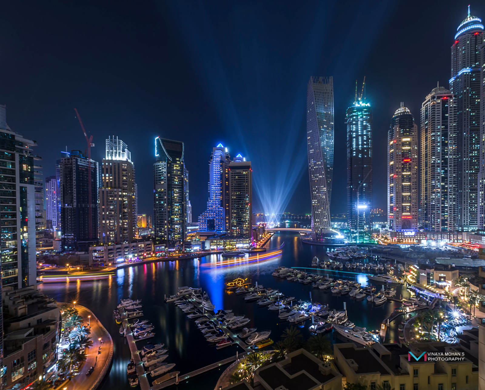 光, 城市, 晚上, 迪拜, 阿联酋, 灯, 晚, 码头