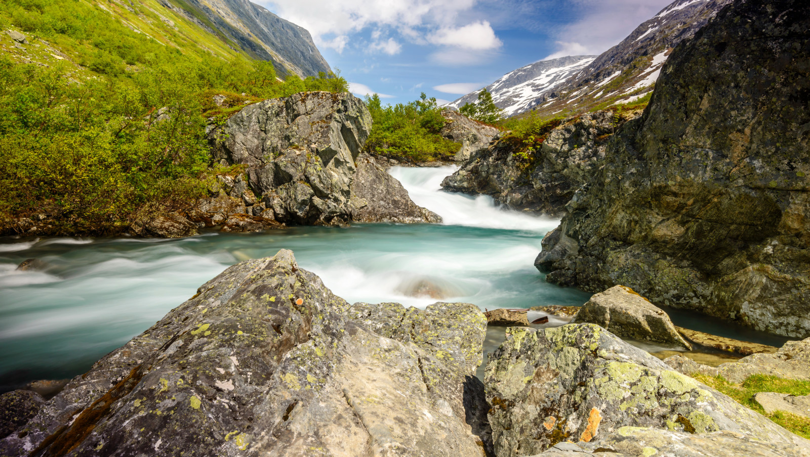 batu, gunung, Norway, aliran, semak-semak, jurang, untuk