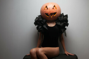 コスチューム, ハロウィン, かぼちゃ, 女性