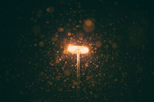 tiang lampu di jalan, cahaya, turun salju, musim dingin