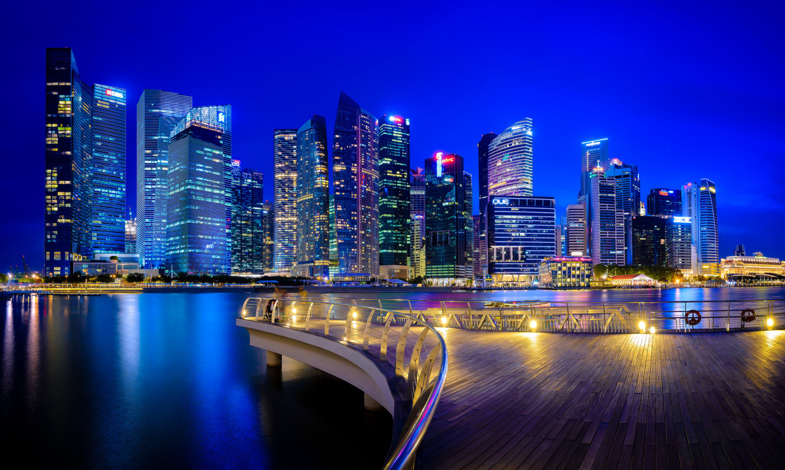 kota malam, gedung pencakar langit, bangunan, Singapura