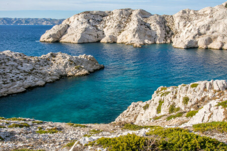 pantai, Perancis, Marseille, batu, laut, batu