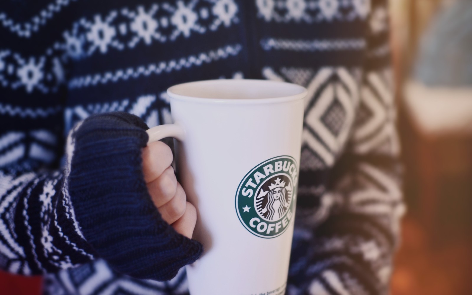 con gái, tay, mùa đông, cốc thủy tinh, cà phê, áo len, Starbucks