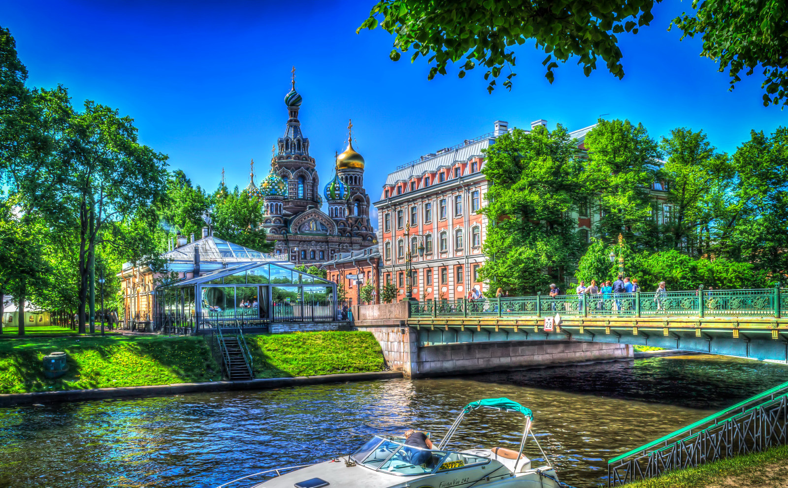 sungai, saluran, pohon, rumah, Saint Petersburg, Rusia, Jembatan, Gereja
