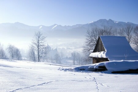 家, 風景, 雪, 冬