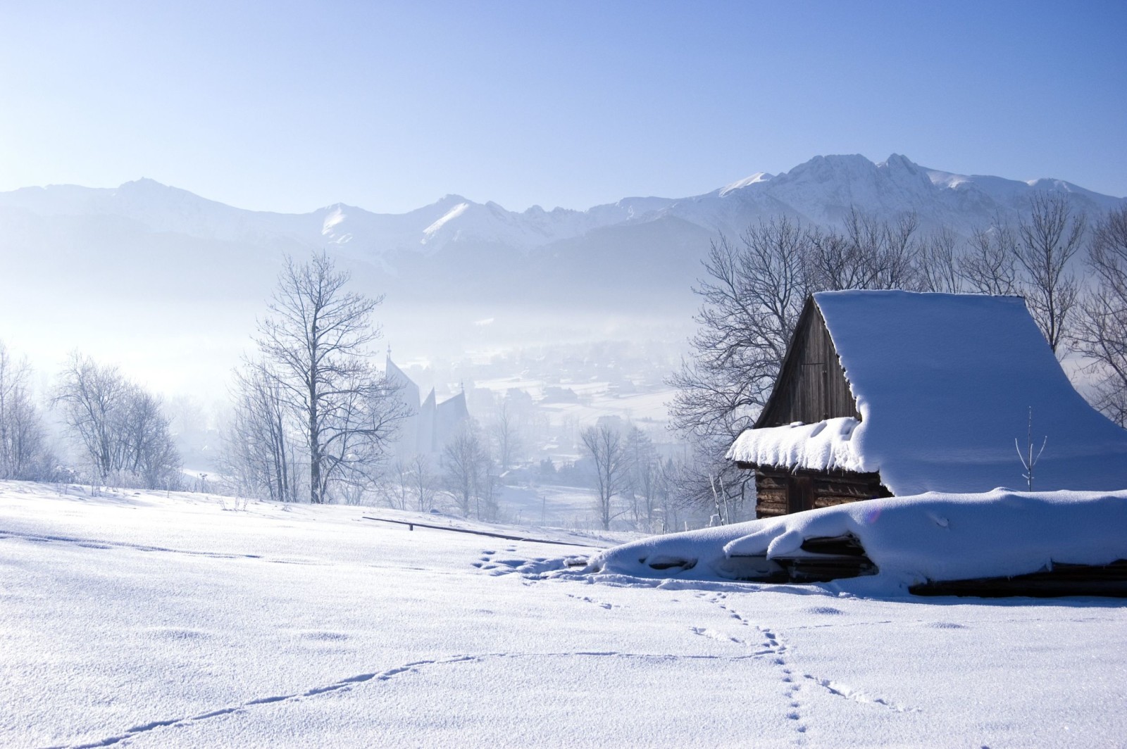 雪, 屋, 冬季, 景观