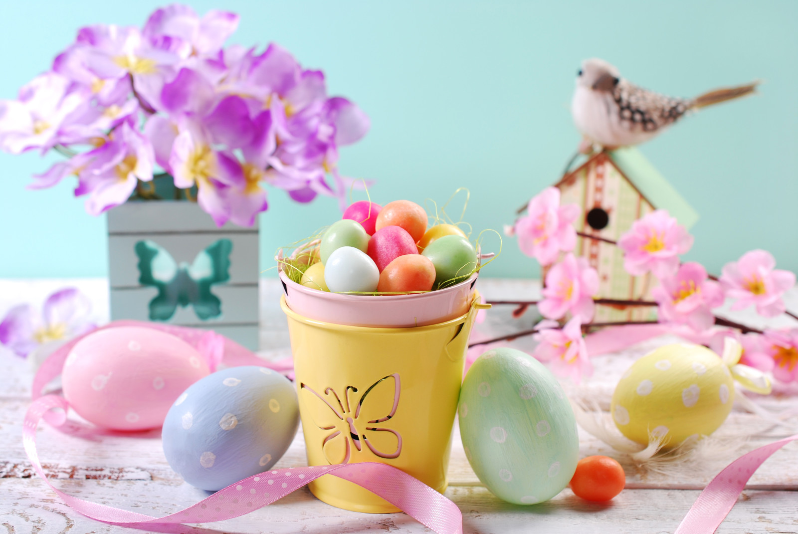 dekorasi, telur, senang, bunga-bunga, musim semi, Paskah