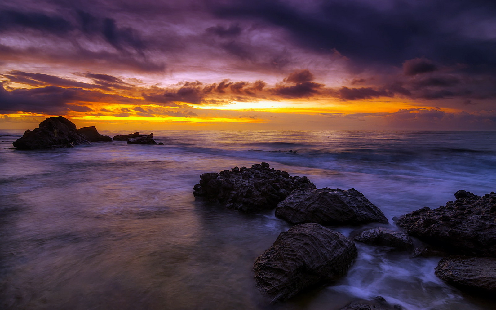 海, 岩, 日の出, スペイン