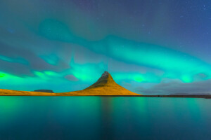 아이슬란드, 호수, 등, 산, 밤, 별