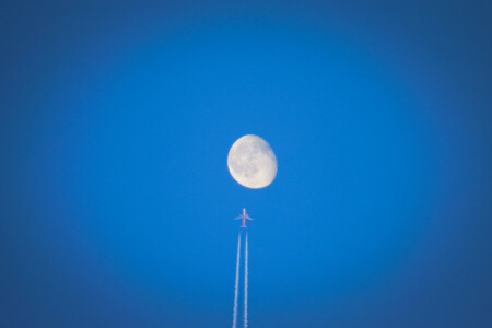 飛行機, 飛行機雲, フライト, 月, 空