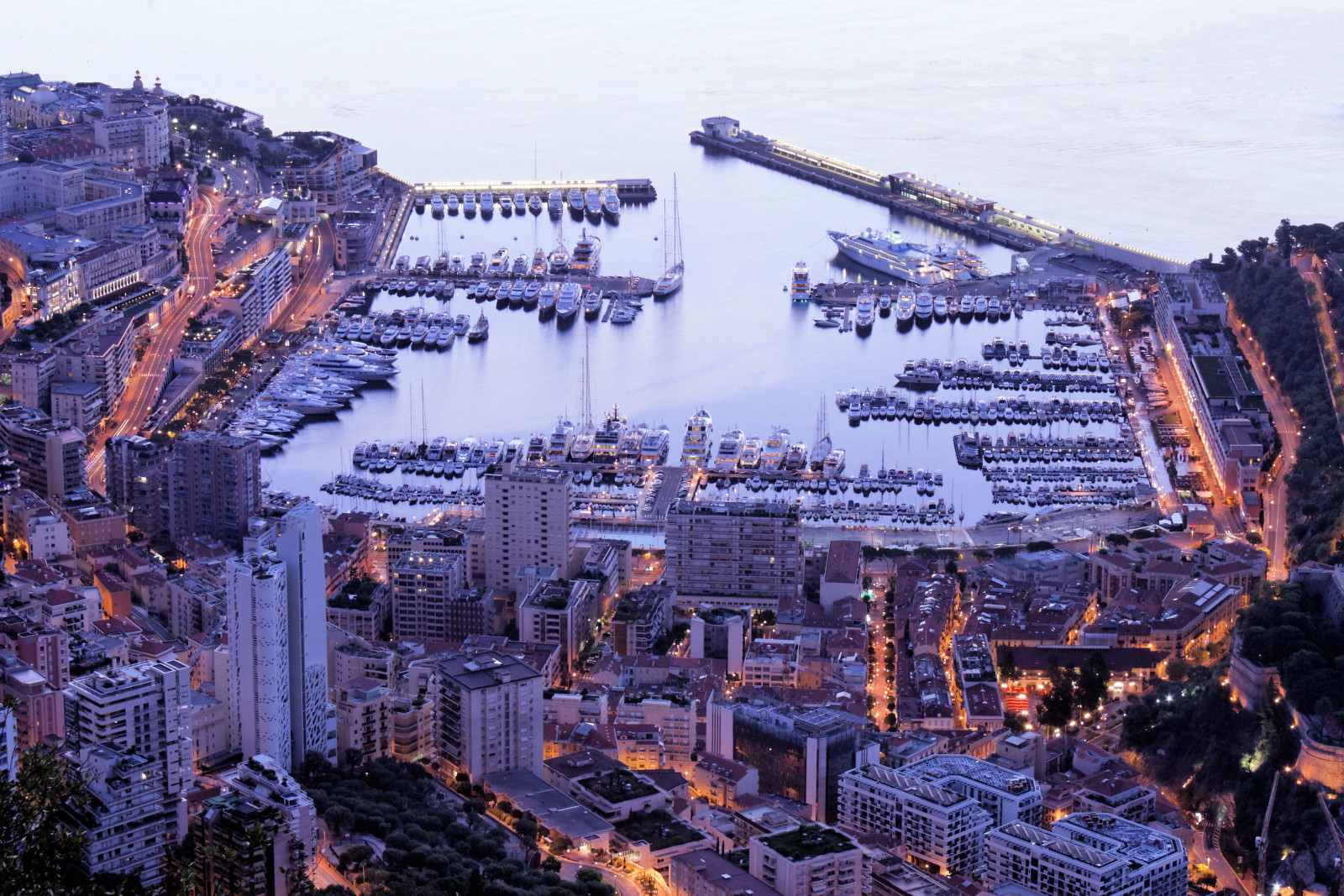 kapal pesiar, malam, rumah, kota, Pelabuhan, Monako, Monte Carlo, malam.
