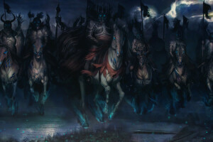 seni, kegelapan, kuda, pengendara, perburuan liar